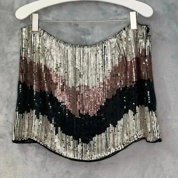 Blu Moon Zig Zag Sequin Mini Skirt Size Small $220 Disco Party - Picture 3 of 11